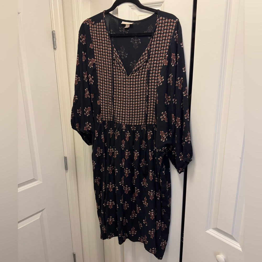 Knox Rose Boho Block Print Peasant Dress